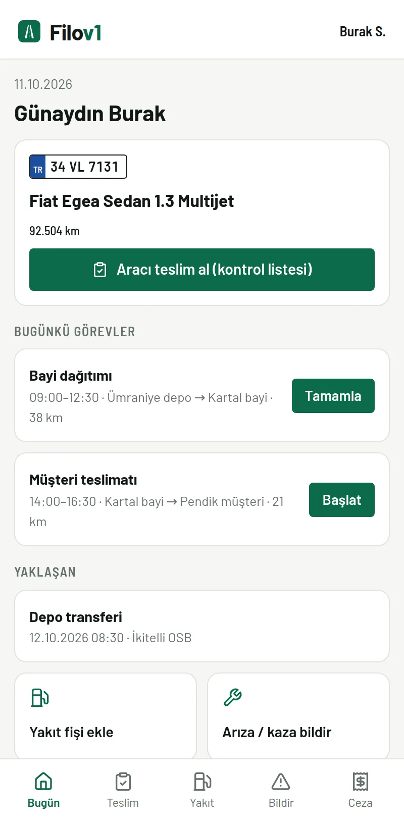 Filov1 sürücü uygulaması ekranı